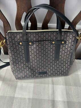 Vintage Fossil Monogram Satchel with Black Trim